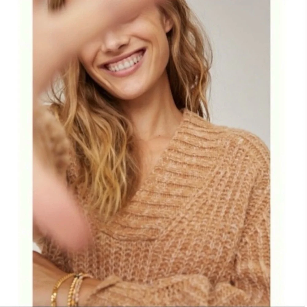 Anthropologie Honore Chunky Knit Wool Alpaca Blend Sweater Honey Tan Women Small